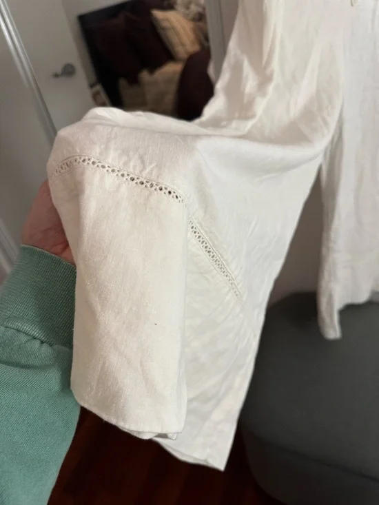 Carbon38 White linen Blend Wide Leg Pleated Drawstring Pants - Size L - Picture 5 of 6